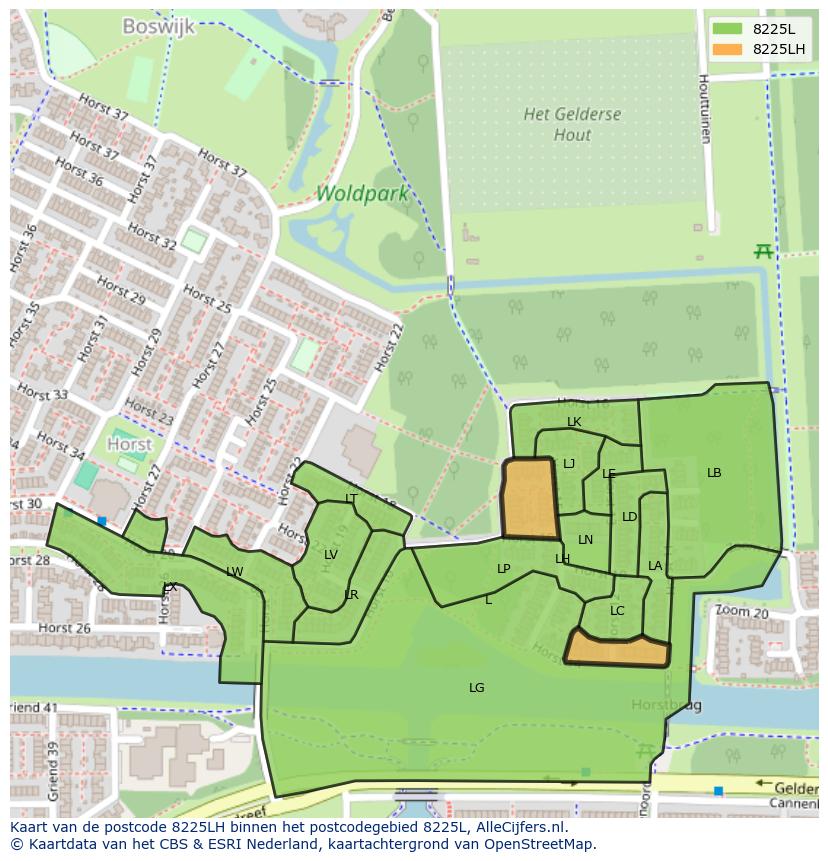 Afbeelding van het postcodegebied 8225 LH op de kaart.