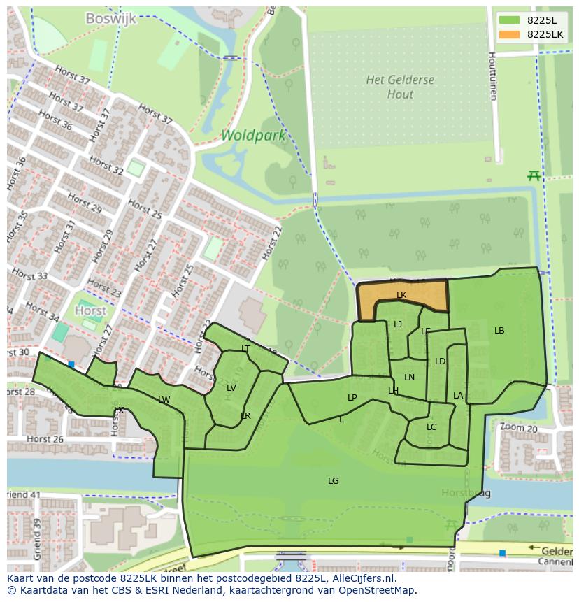 Afbeelding van het postcodegebied 8225 LK op de kaart.