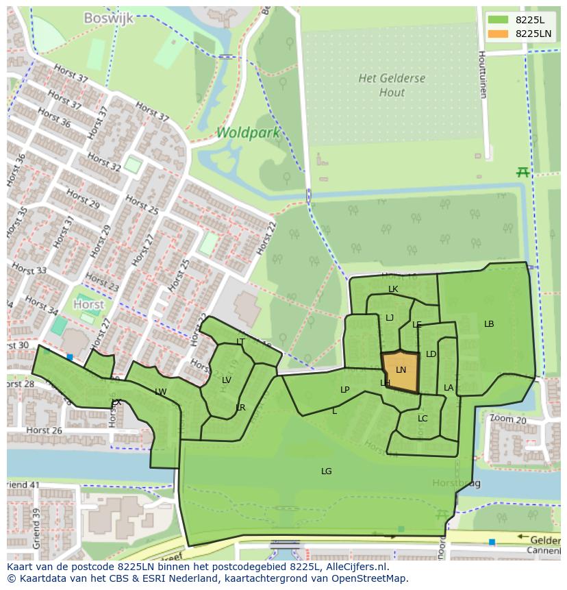 Afbeelding van het postcodegebied 8225 LN op de kaart.