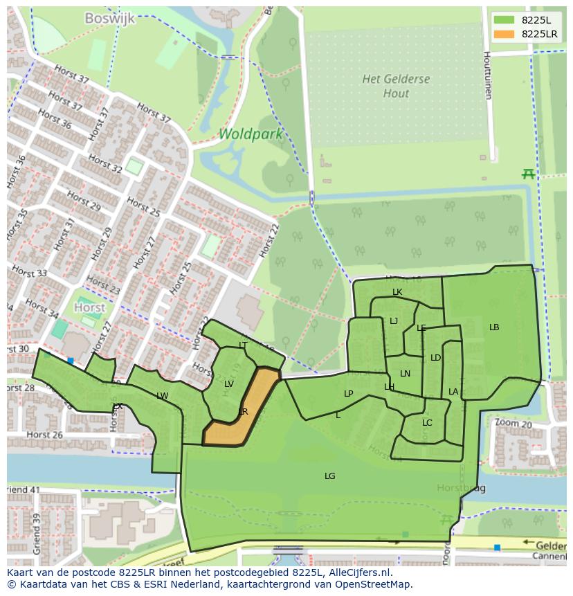 Afbeelding van het postcodegebied 8225 LR op de kaart.