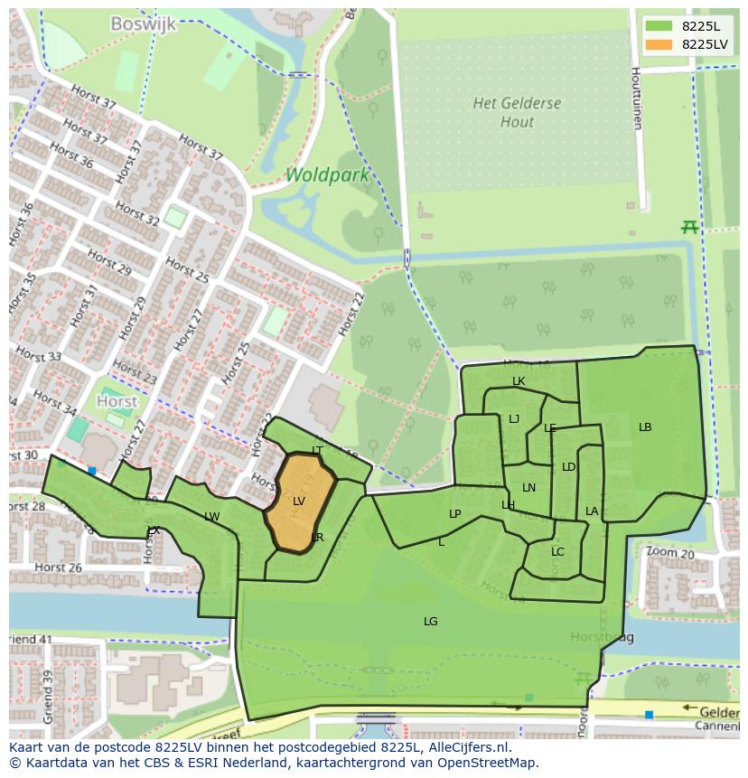 Afbeelding van het postcodegebied 8225 LV op de kaart.