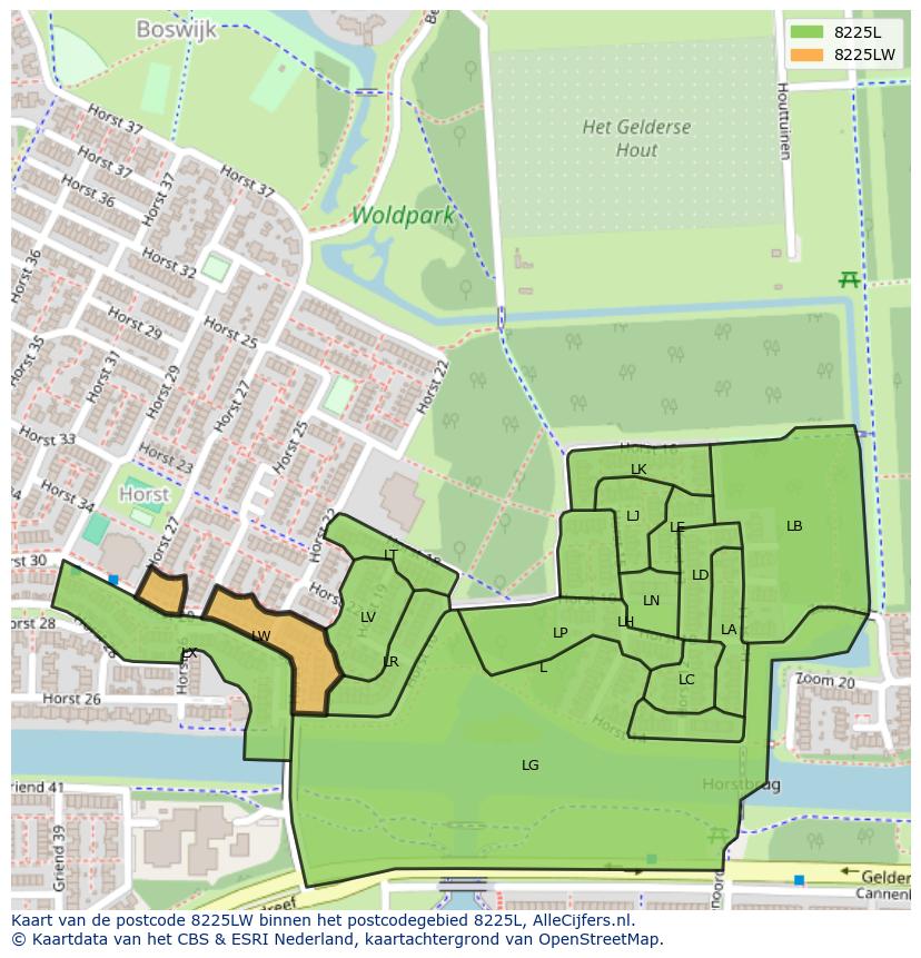 Afbeelding van het postcodegebied 8225 LW op de kaart.