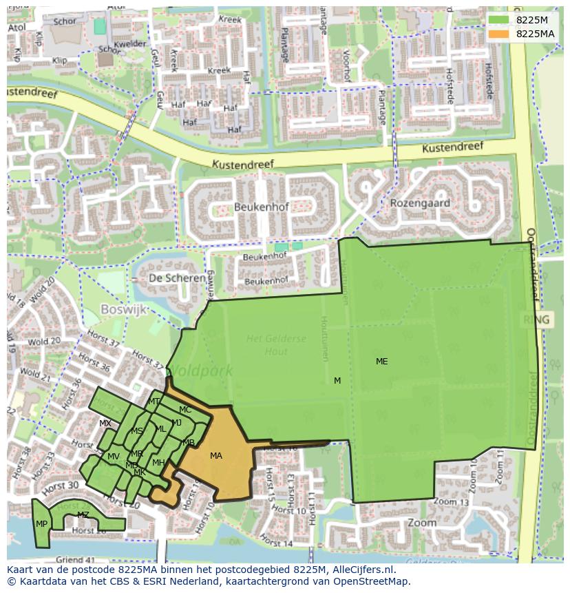 Afbeelding van het postcodegebied 8225 MA op de kaart.