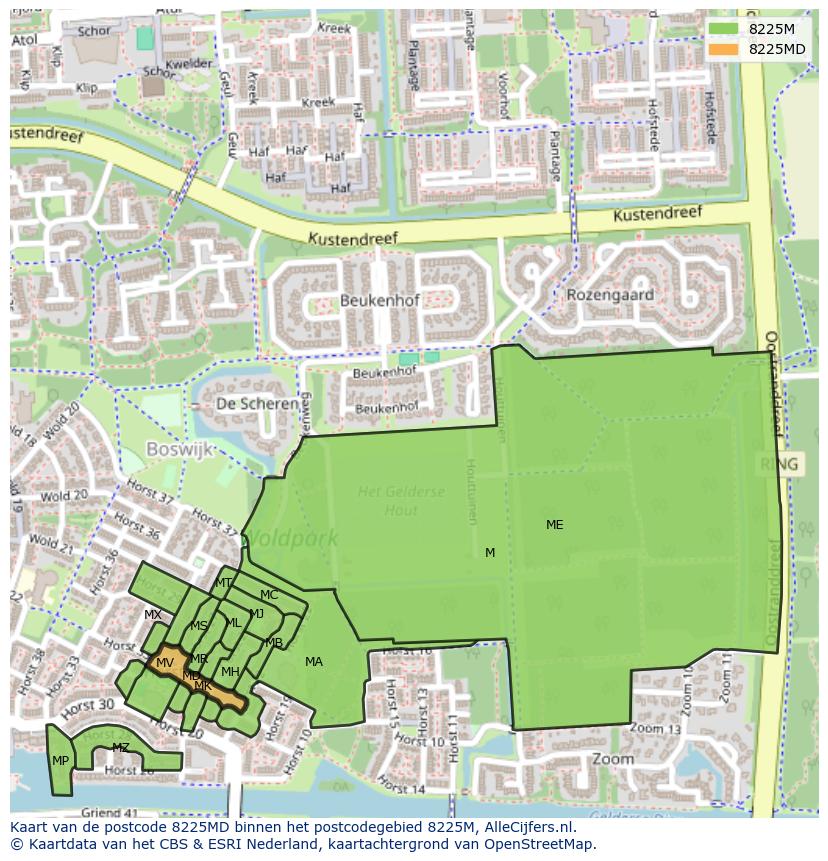 Afbeelding van het postcodegebied 8225 MD op de kaart.