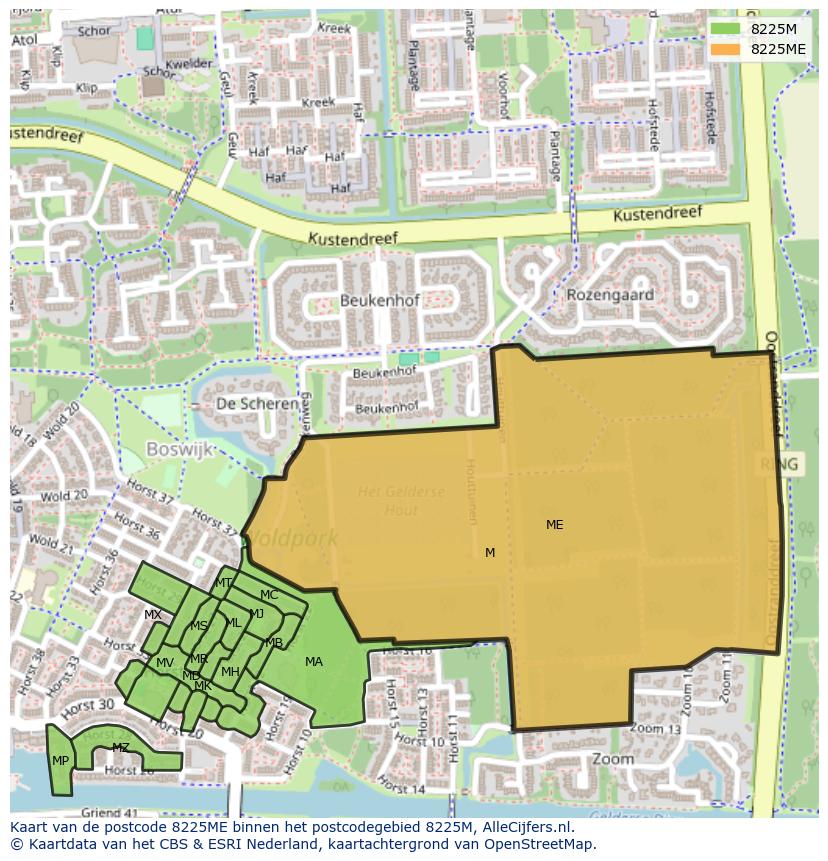Afbeelding van het postcodegebied 8225 ME op de kaart.