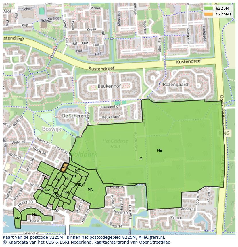 Afbeelding van het postcodegebied 8225 MT op de kaart.
