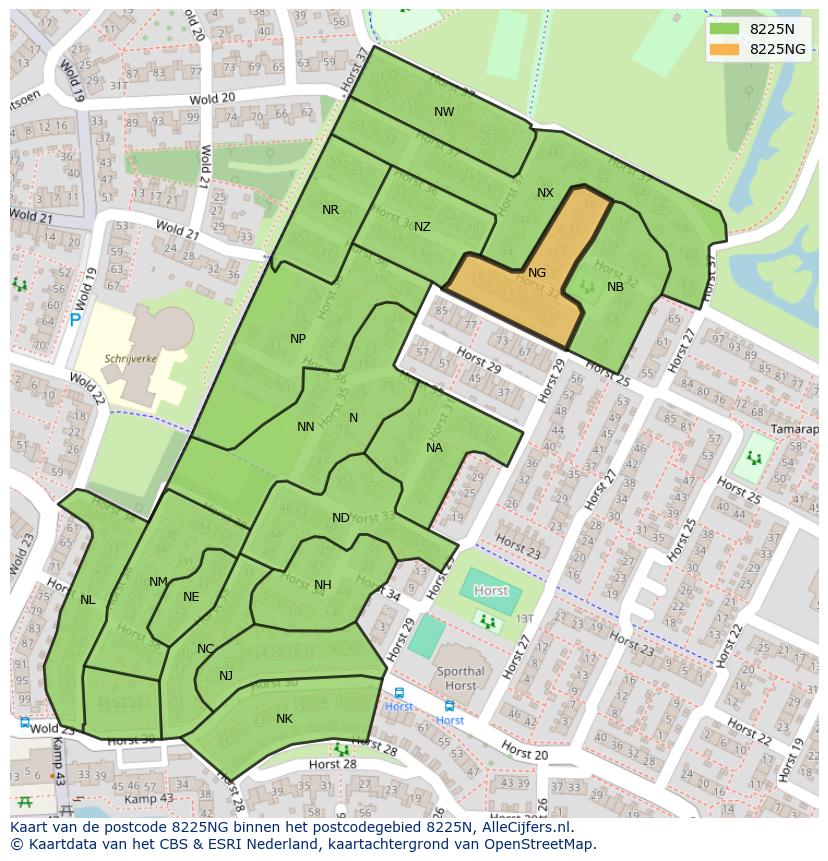 Afbeelding van het postcodegebied 8225 NG op de kaart.
