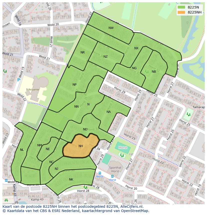 Afbeelding van het postcodegebied 8225 NH op de kaart.