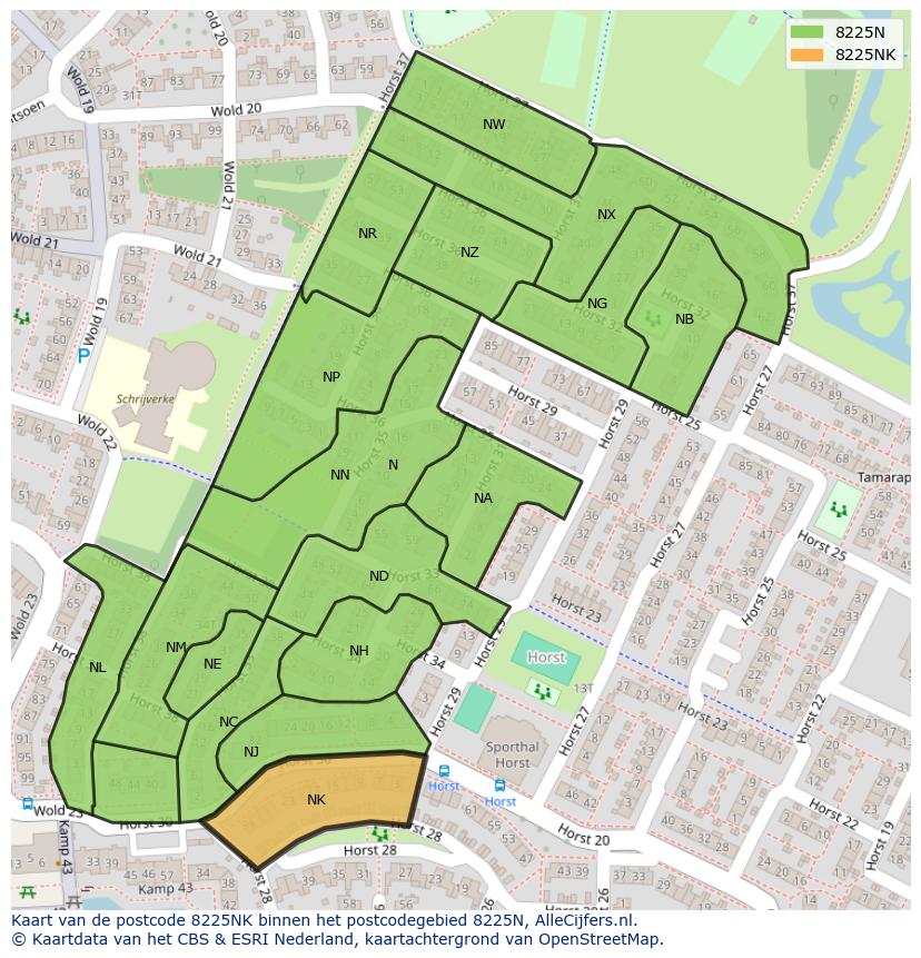 Afbeelding van het postcodegebied 8225 NK op de kaart.