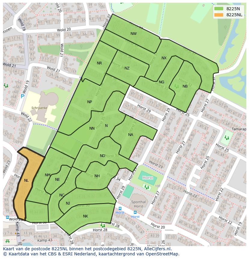 Afbeelding van het postcodegebied 8225 NL op de kaart.