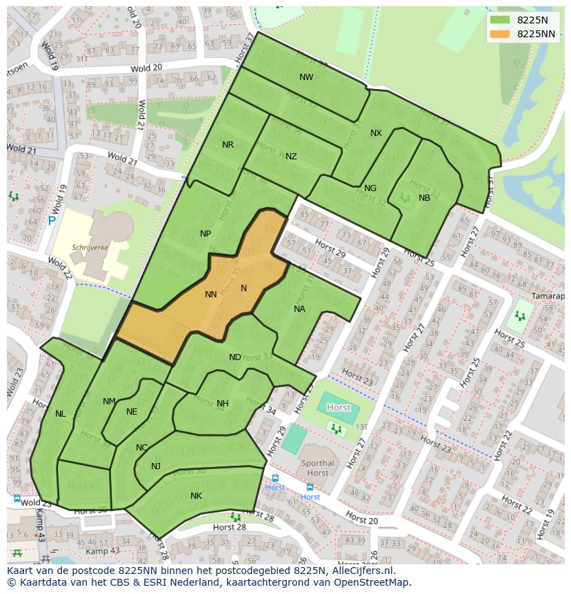 Afbeelding van het postcodegebied 8225 NN op de kaart.