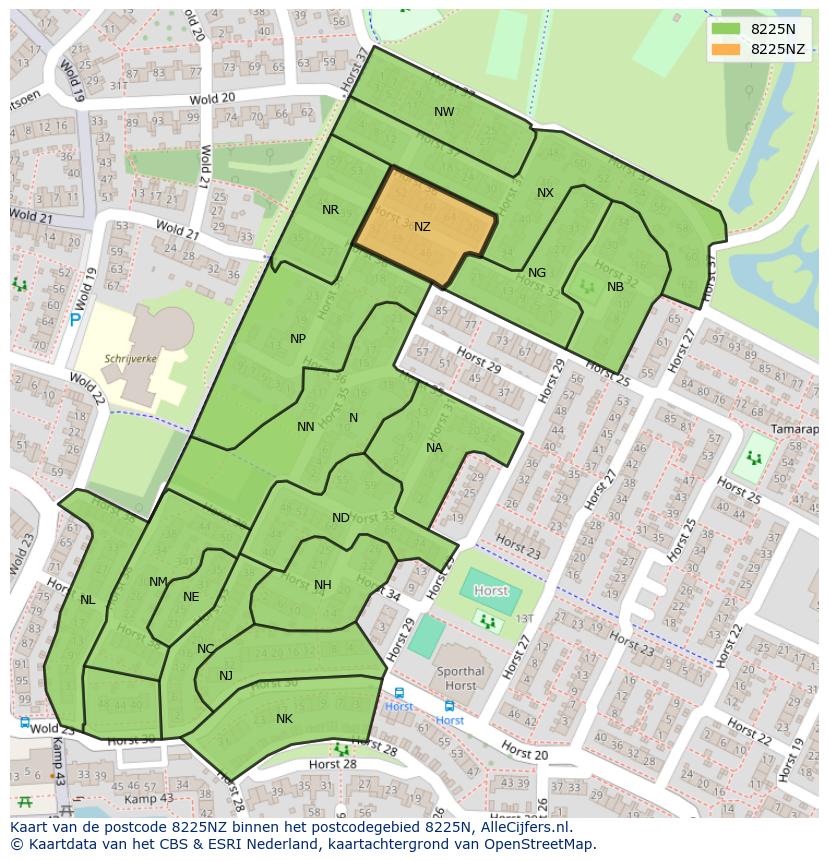 Afbeelding van het postcodegebied 8225 NZ op de kaart.