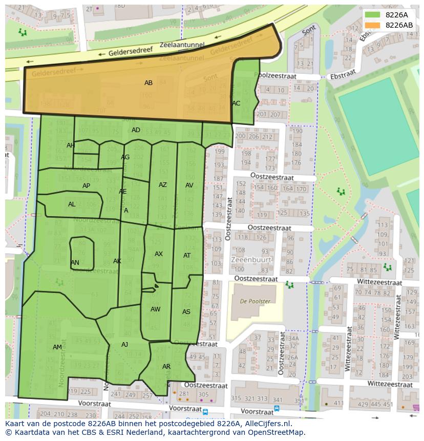 Afbeelding van het postcodegebied 8226 AB op de kaart.