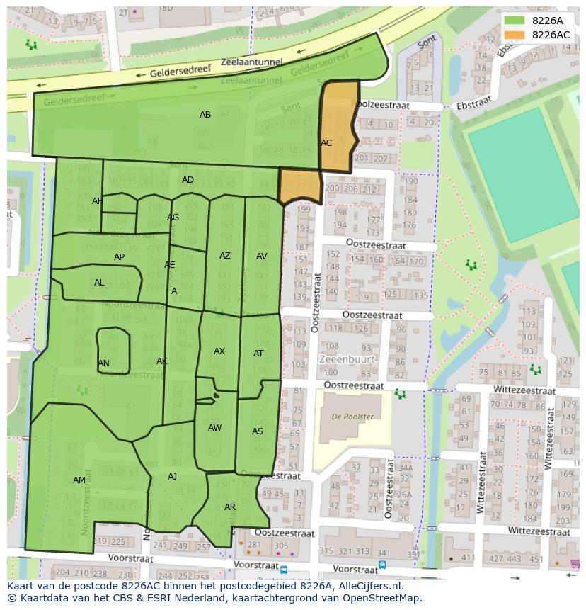 Afbeelding van het postcodegebied 8226 AC op de kaart.