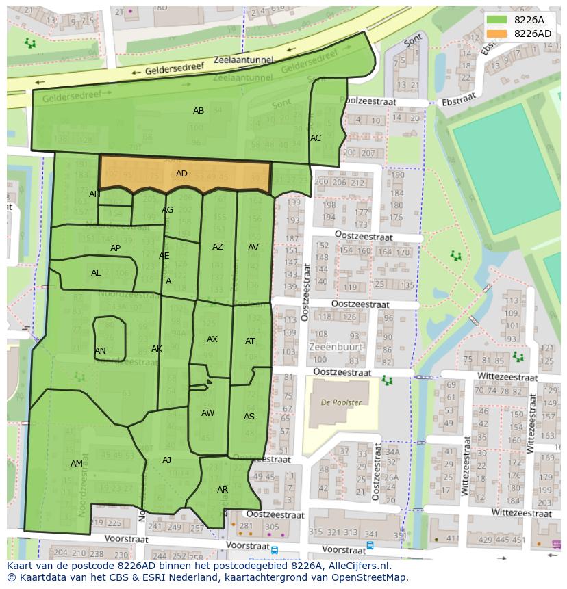 Afbeelding van het postcodegebied 8226 AD op de kaart.