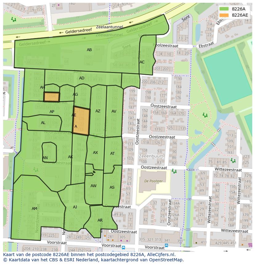 Afbeelding van het postcodegebied 8226 AE op de kaart.