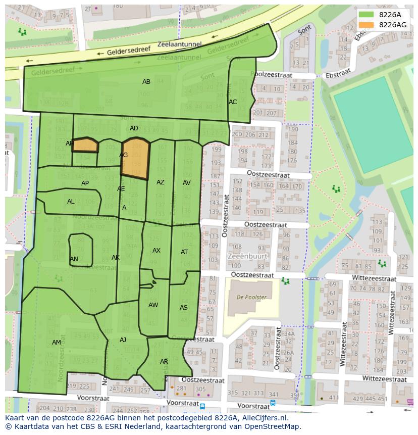 Afbeelding van het postcodegebied 8226 AG op de kaart.