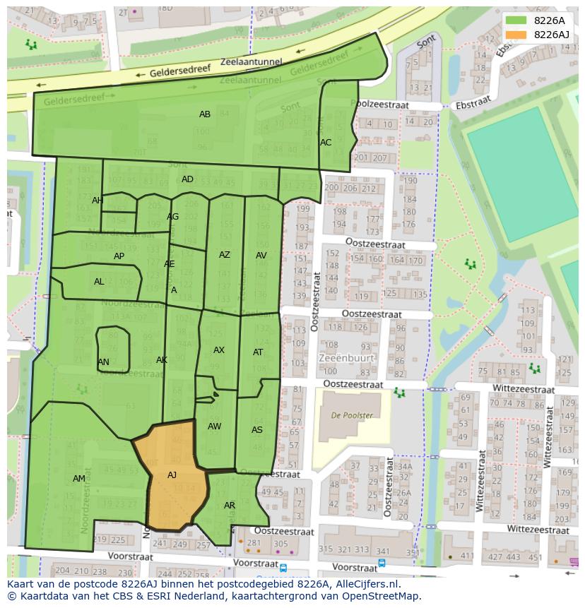 Afbeelding van het postcodegebied 8226 AJ op de kaart.