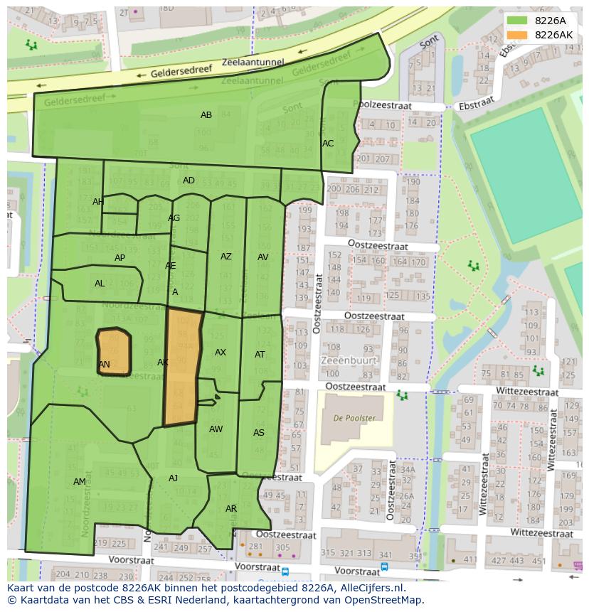 Afbeelding van het postcodegebied 8226 AK op de kaart.