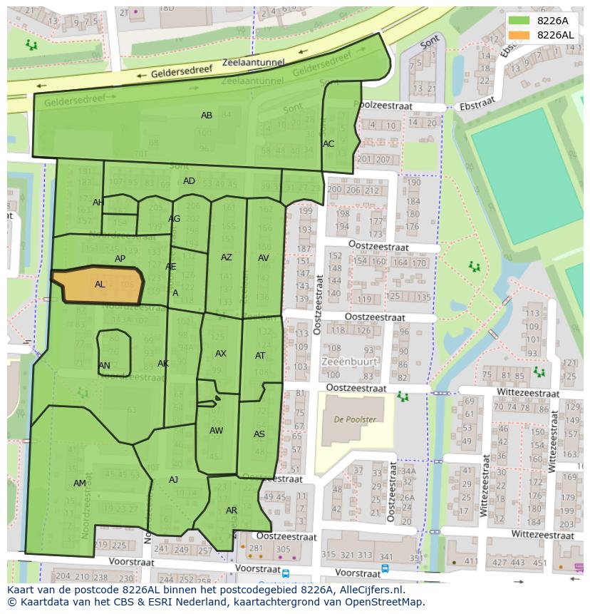 Afbeelding van het postcodegebied 8226 AL op de kaart.