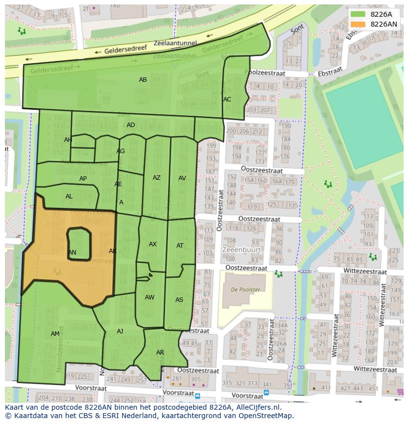 Afbeelding van het postcodegebied 8226 AN op de kaart.