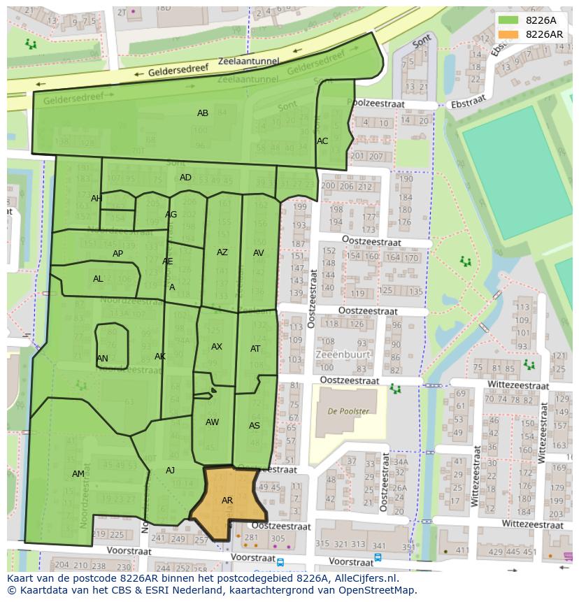 Afbeelding van het postcodegebied 8226 AR op de kaart.