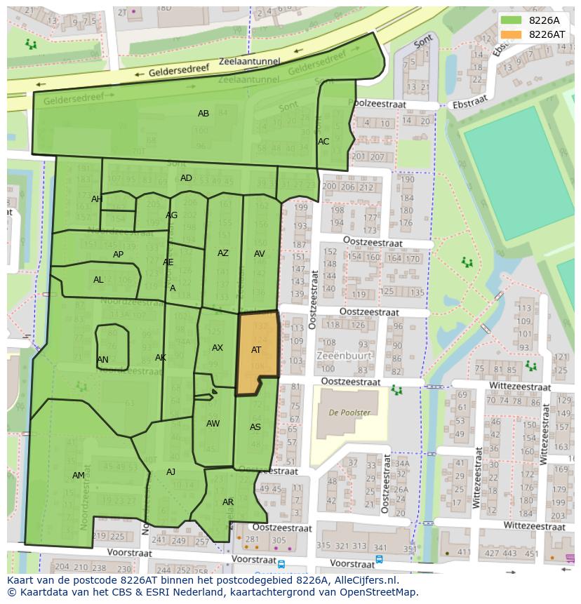 Afbeelding van het postcodegebied 8226 AT op de kaart.