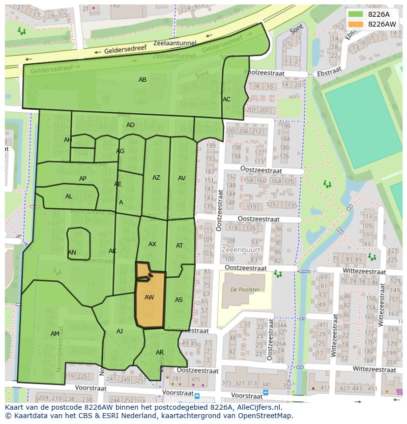 Afbeelding van het postcodegebied 8226 AW op de kaart.