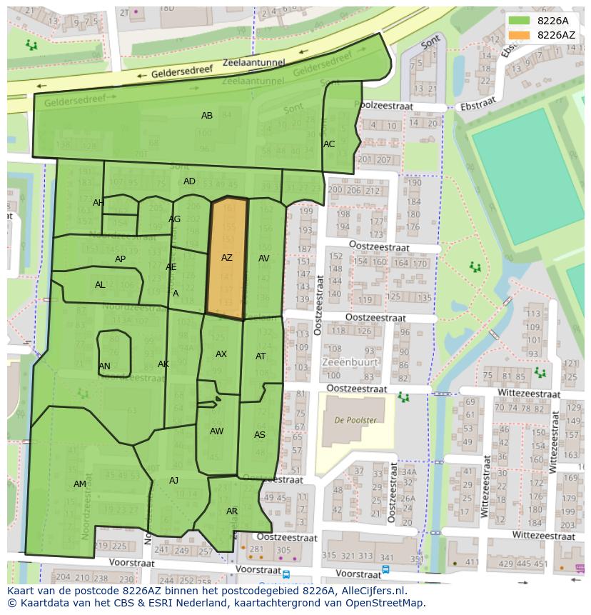 Afbeelding van het postcodegebied 8226 AZ op de kaart.