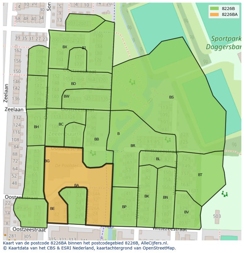 Afbeelding van het postcodegebied 8226 BA op de kaart.