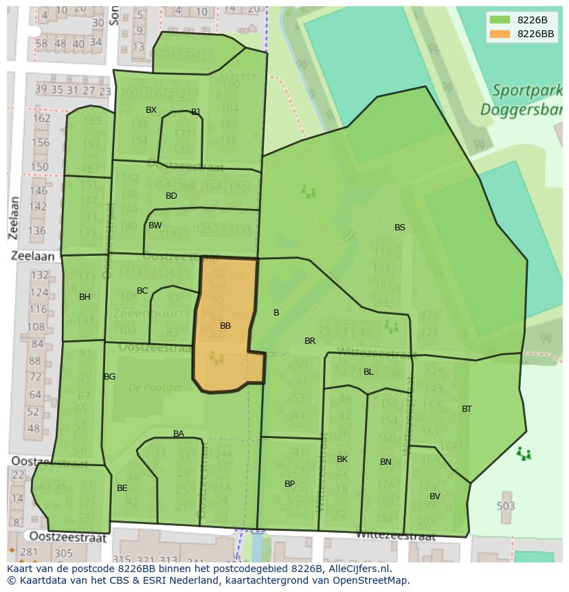Afbeelding van het postcodegebied 8226 BB op de kaart.