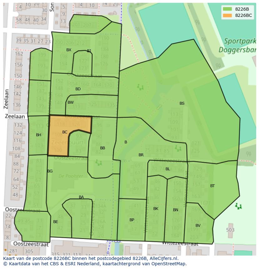 Afbeelding van het postcodegebied 8226 BC op de kaart.