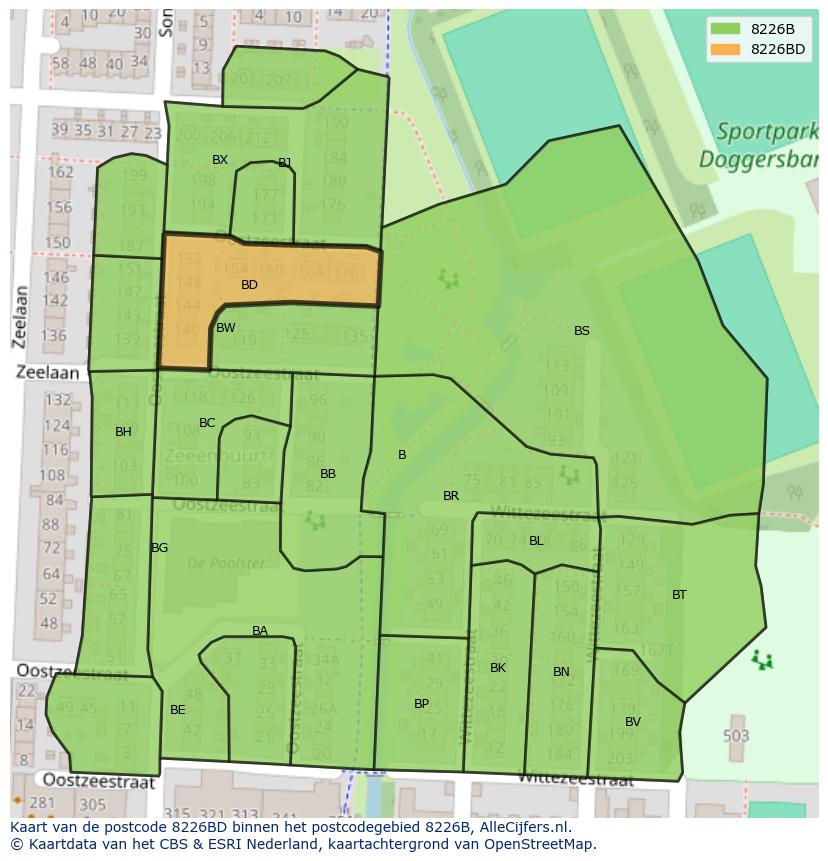 Afbeelding van het postcodegebied 8226 BD op de kaart.