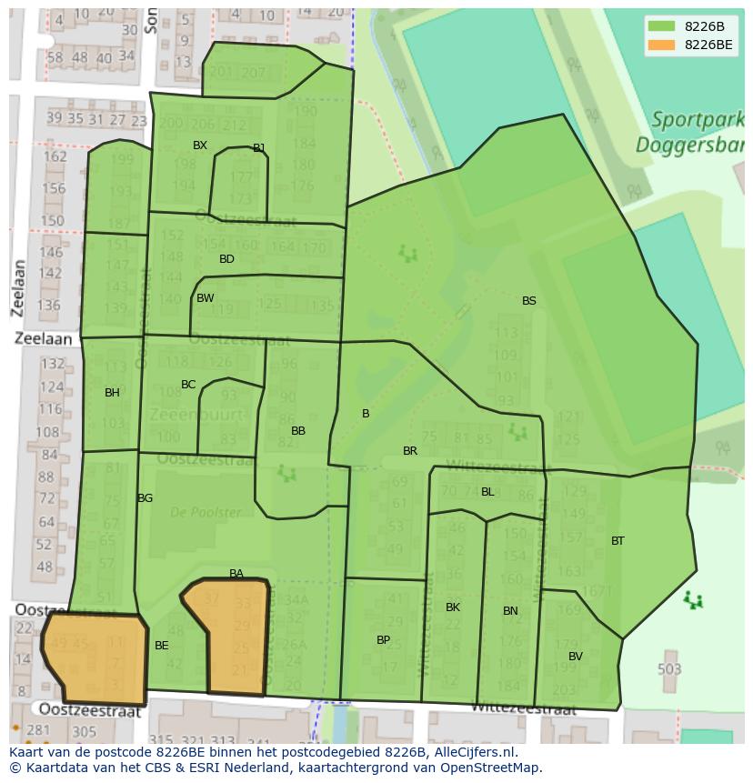 Afbeelding van het postcodegebied 8226 BE op de kaart.