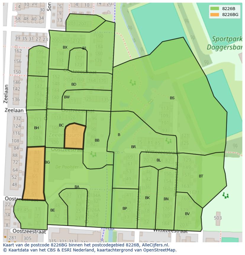 Afbeelding van het postcodegebied 8226 BG op de kaart.