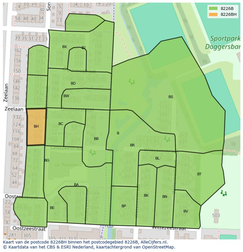 Afbeelding van het postcodegebied 8226 BH op de kaart.