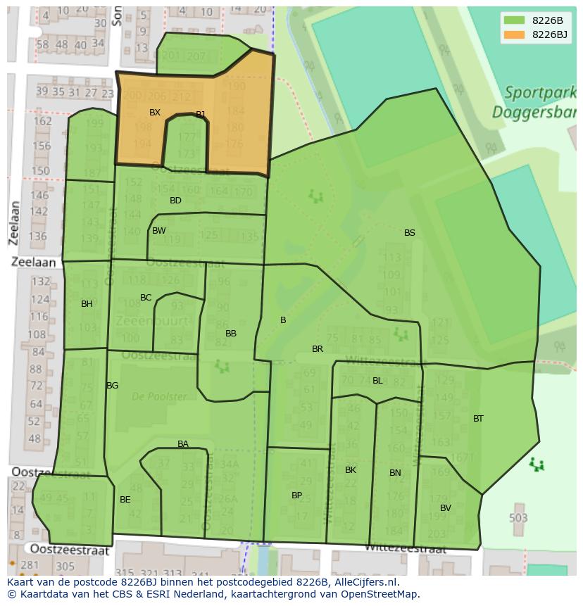 Afbeelding van het postcodegebied 8226 BJ op de kaart.