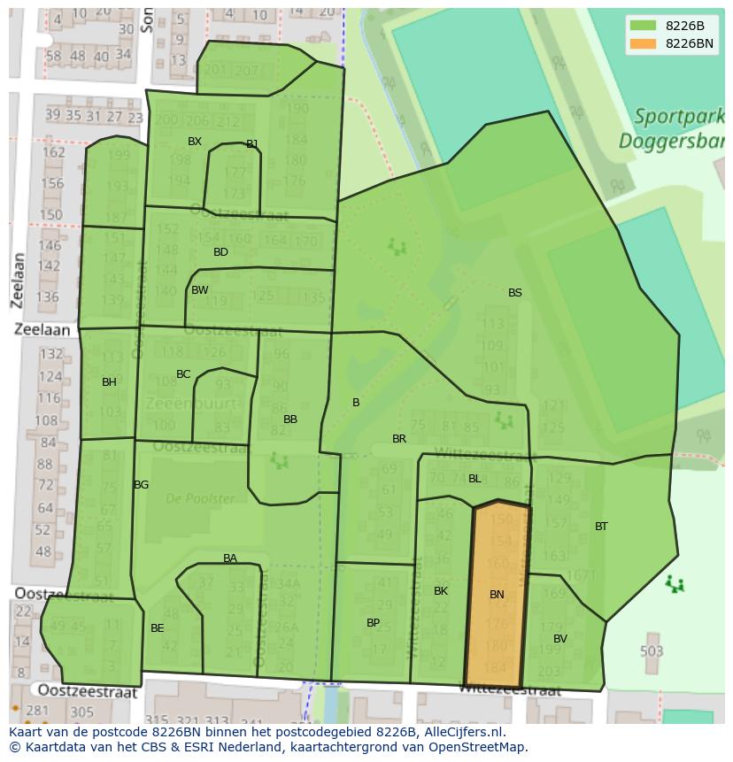 Afbeelding van het postcodegebied 8226 BN op de kaart.