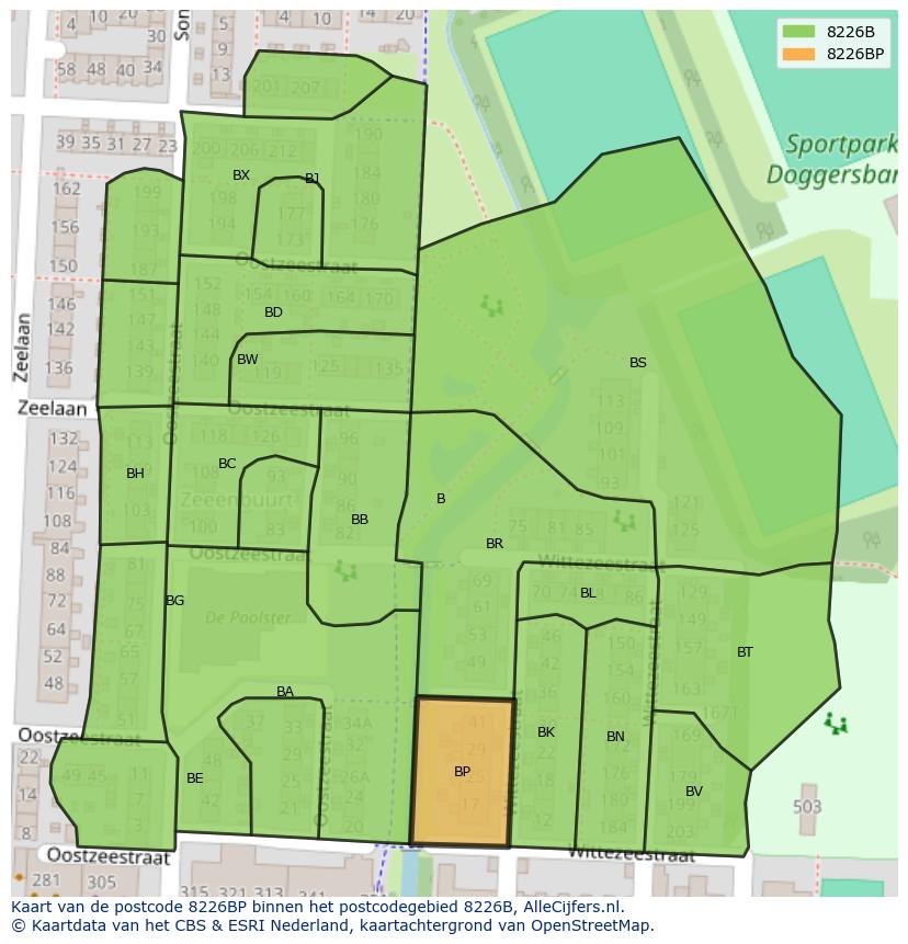 Afbeelding van het postcodegebied 8226 BP op de kaart.