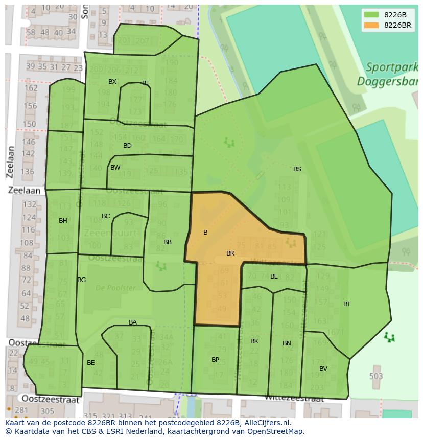 Afbeelding van het postcodegebied 8226 BR op de kaart.