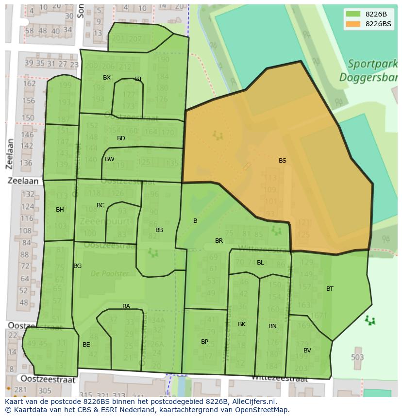 Afbeelding van het postcodegebied 8226 BS op de kaart.