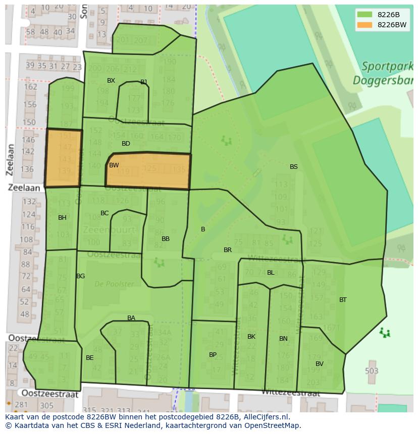 Afbeelding van het postcodegebied 8226 BW op de kaart.