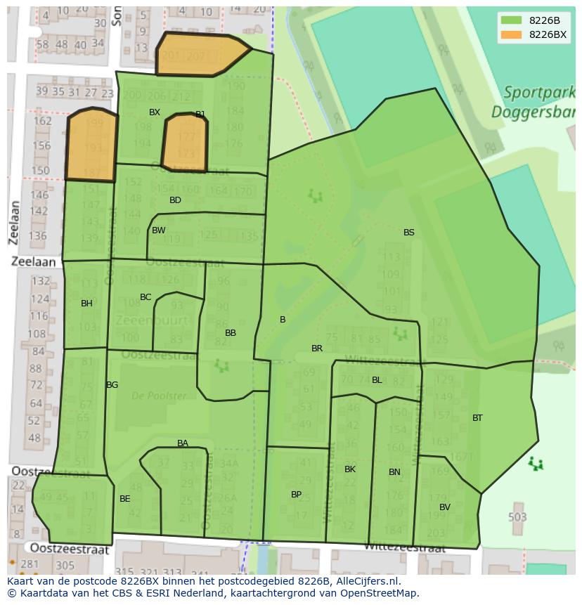 Afbeelding van het postcodegebied 8226 BX op de kaart.