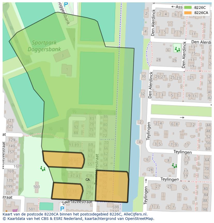 Afbeelding van het postcodegebied 8226 CA op de kaart.