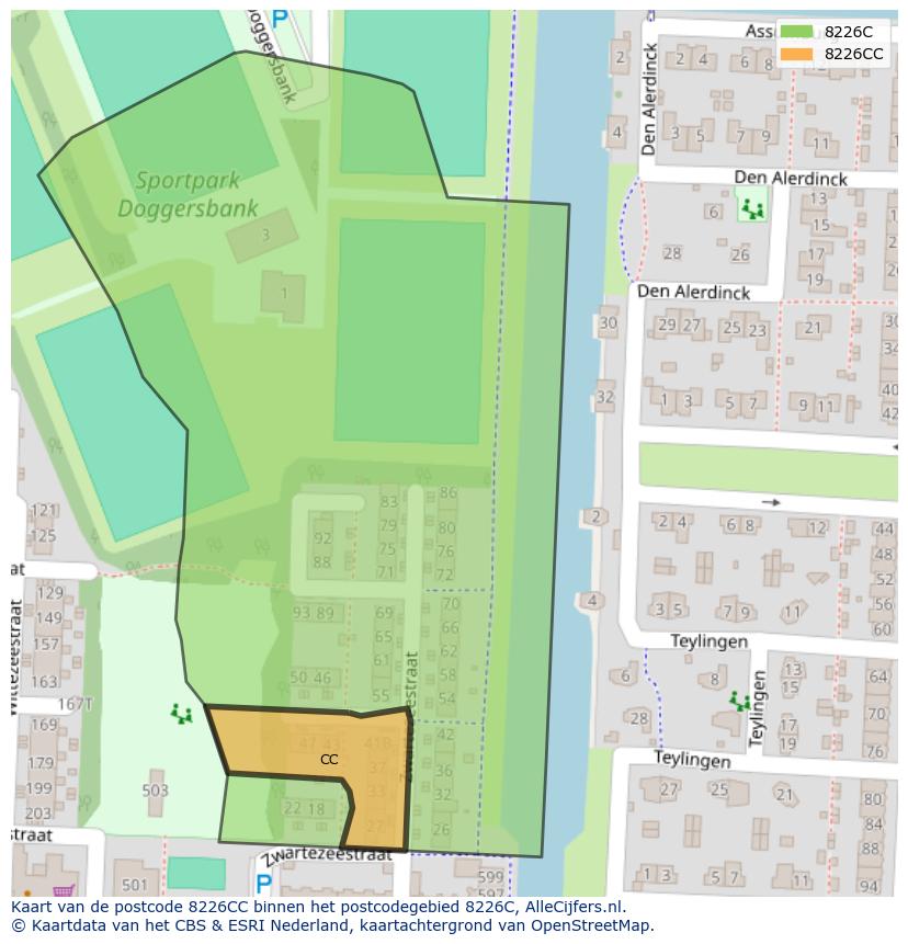 Afbeelding van het postcodegebied 8226 CC op de kaart.