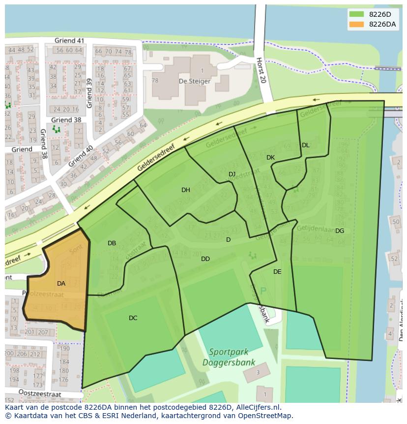 Afbeelding van het postcodegebied 8226 DA op de kaart.