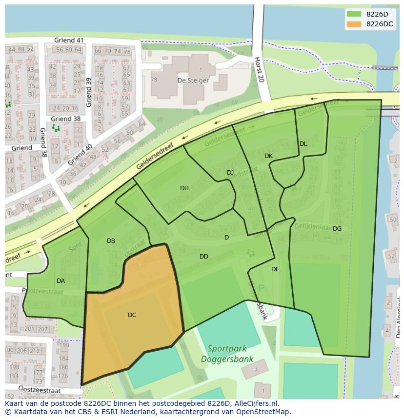 Afbeelding van het postcodegebied 8226 DC op de kaart.
