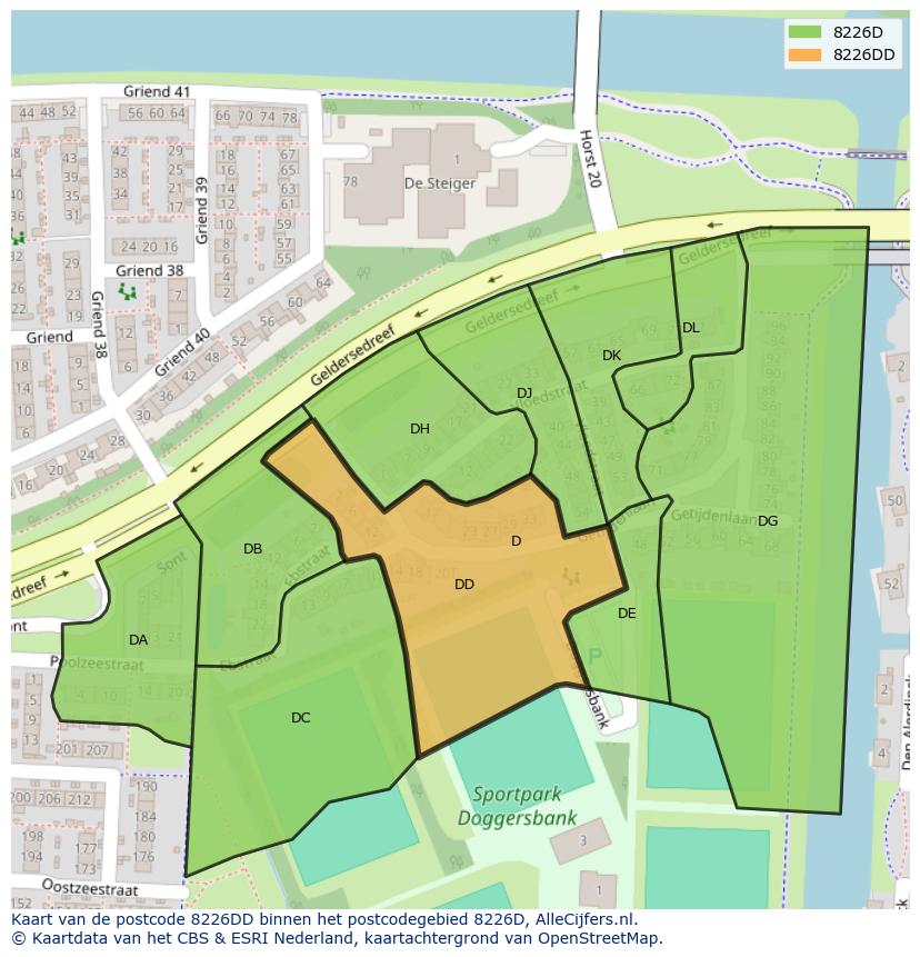 Afbeelding van het postcodegebied 8226 DD op de kaart.