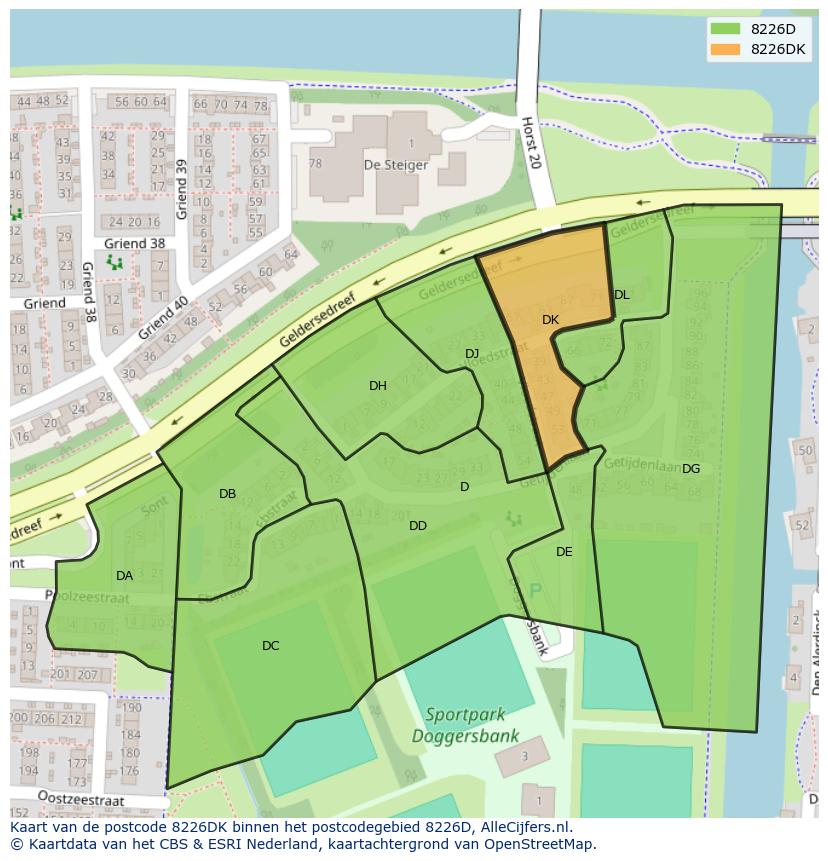 Afbeelding van het postcodegebied 8226 DK op de kaart.