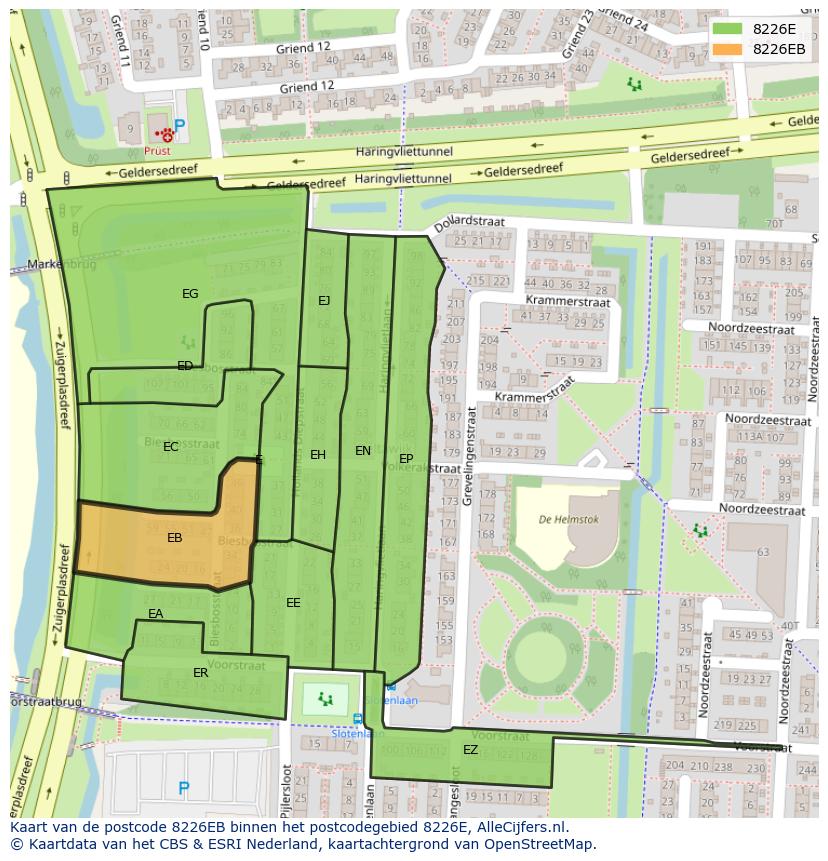 Afbeelding van het postcodegebied 8226 EB op de kaart.